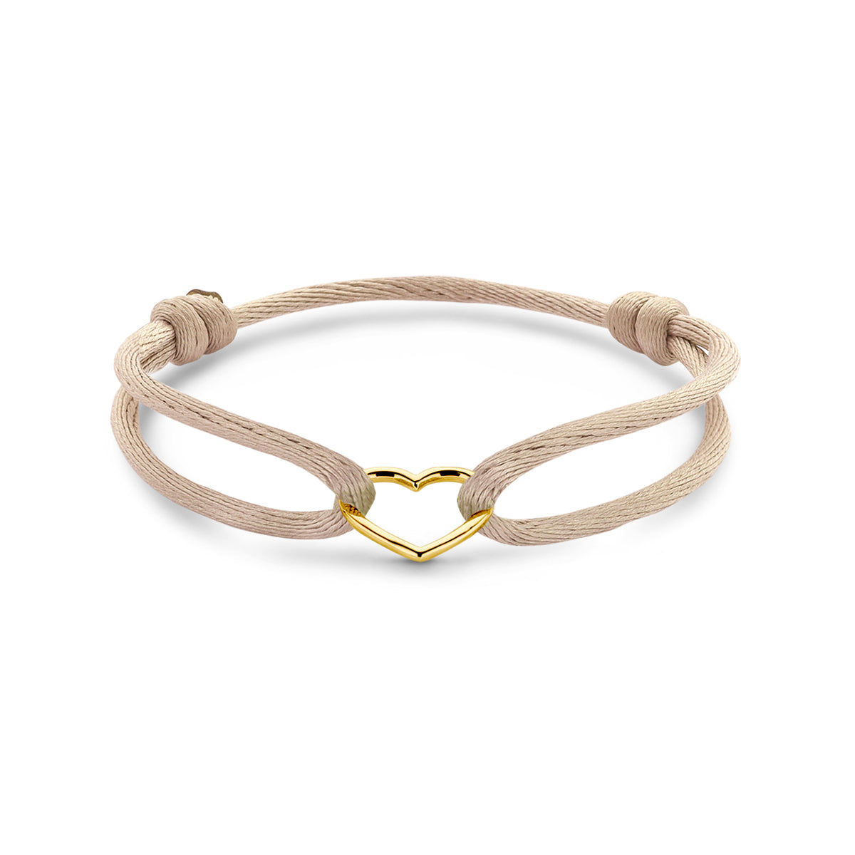 Satijn Armband Hart Beige 14k geelgoud