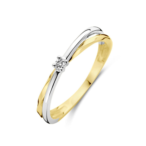 Bicolor wit- en geelgouden ring met diamant - Hutjens - 14k Witgoud
