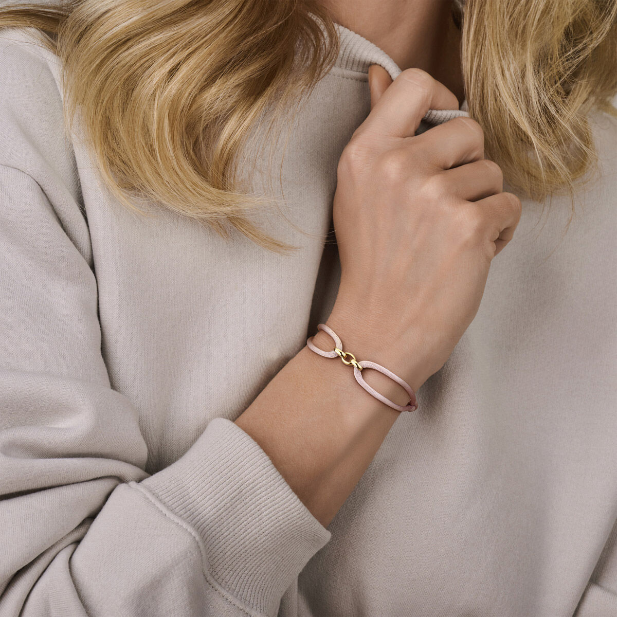 Armband satijn roze - Hutjens - 14k Geelgoud