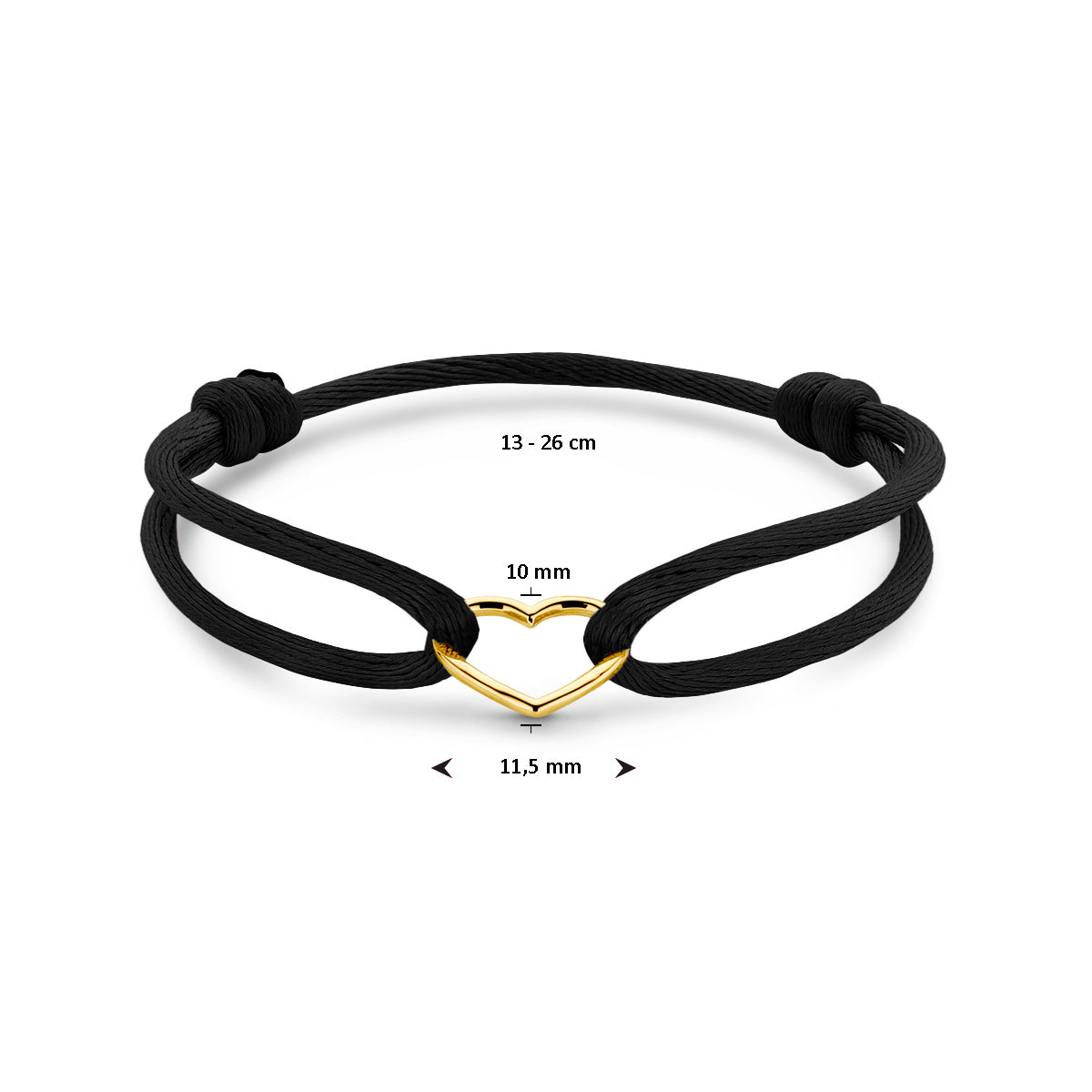 Satijn Armband Hart Zwart gedragen