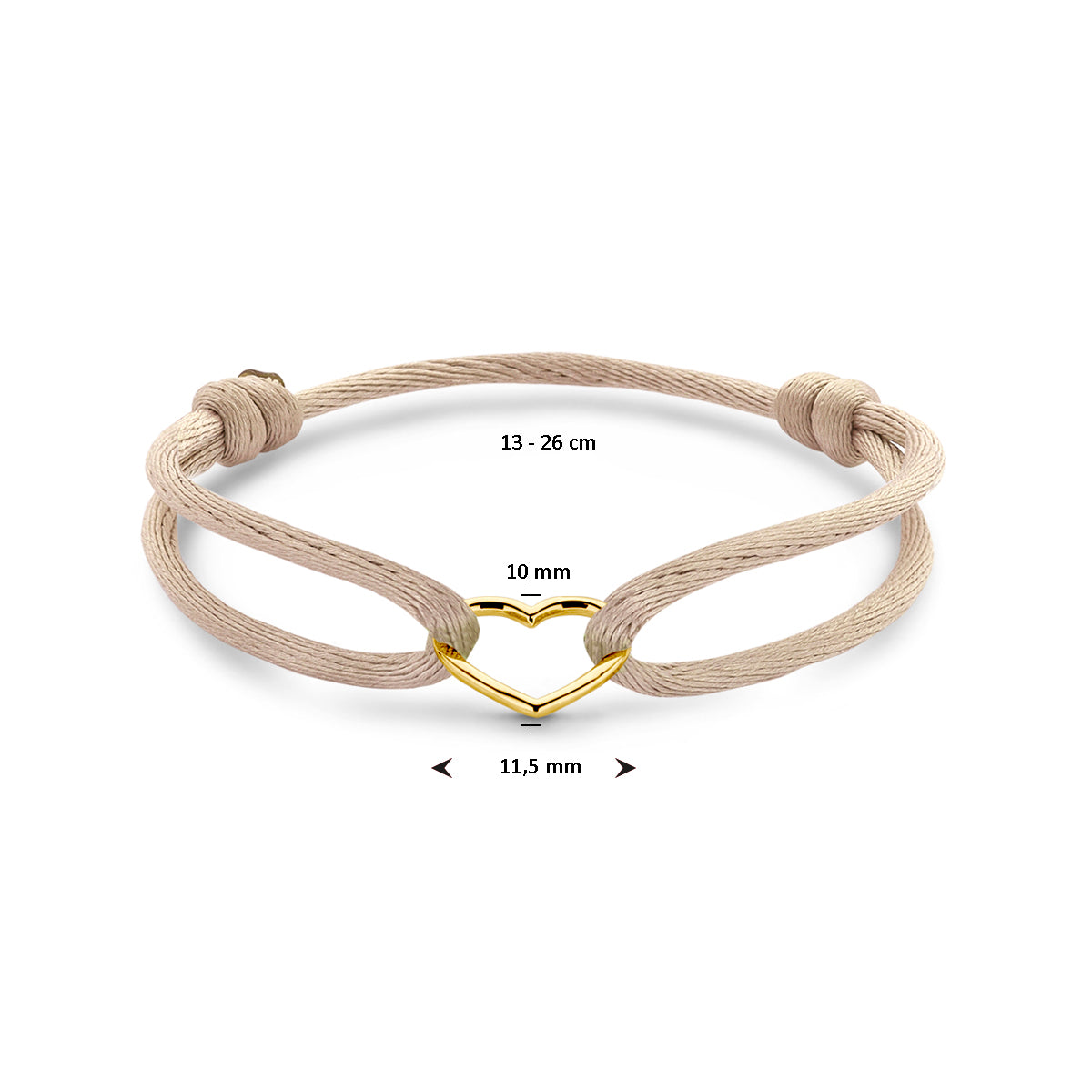 Satijn Armband Hart Beige gedragen