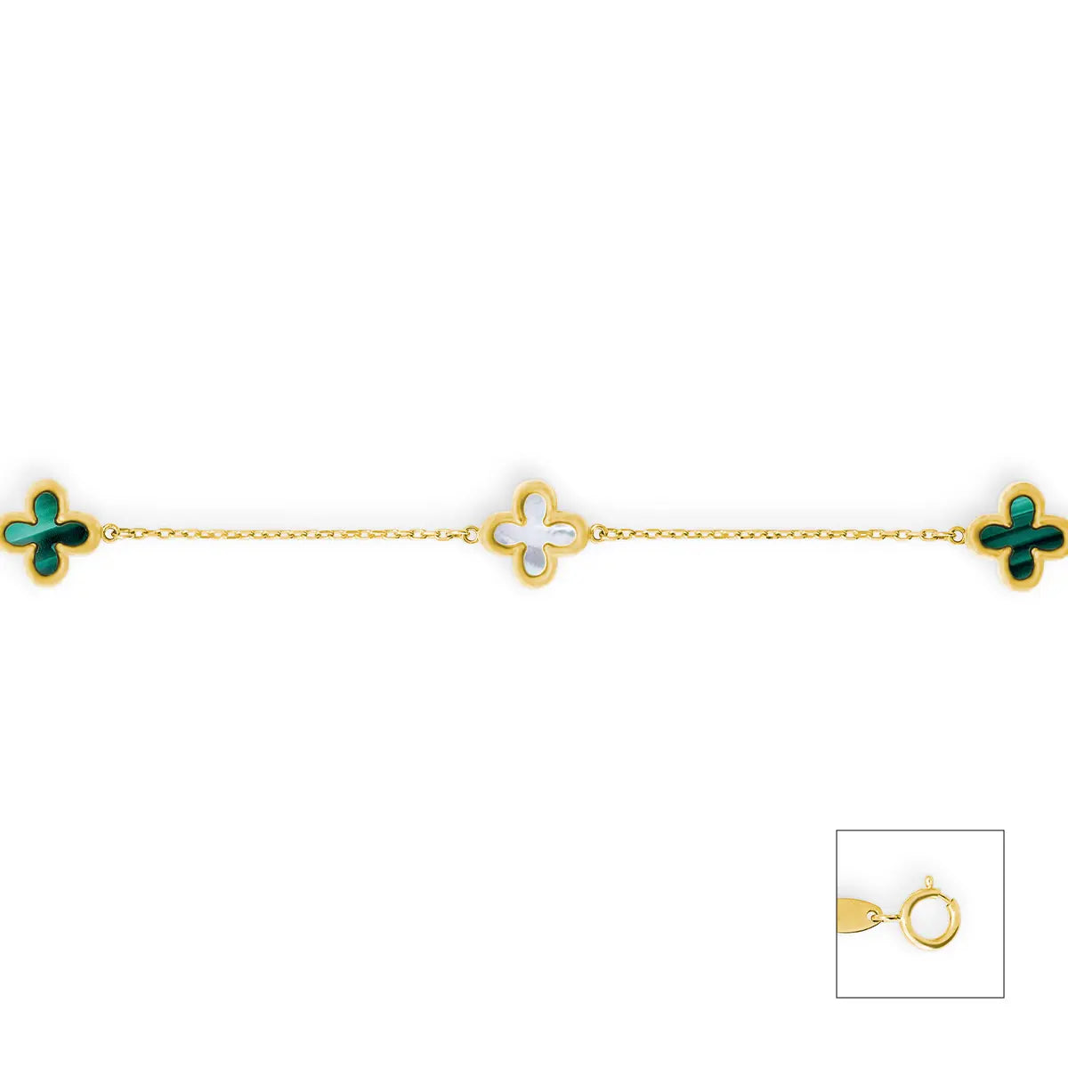 Klaverarmband groen - Hutjens - 14k Geelgoud