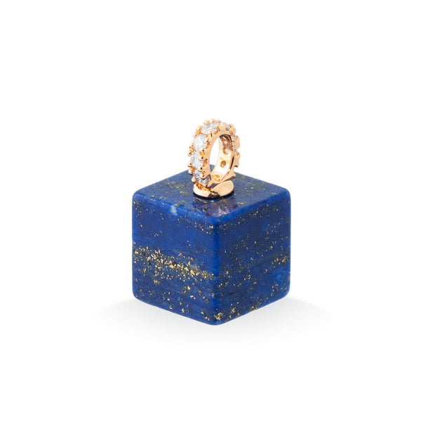 Titanium dames ketting met gouden hanger - Diamant & Lapis Lazuli - Iris Cube - Ponte Vecchio - Titanium