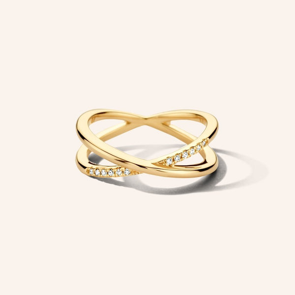 Zilveren ring goudkleurig verguld - Crossover Ring - Diamanti Per Tutti - Sterling Zilver 925