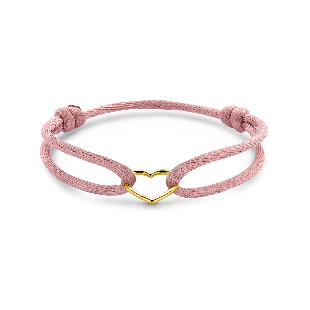 Satijn Armband Hart Roze 14k geelgoud