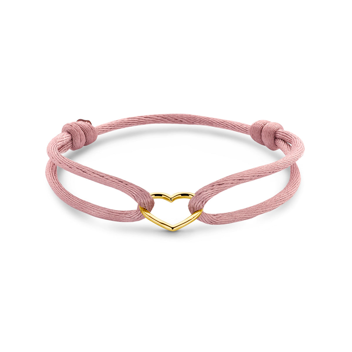Satijn Armband Hart Roze 14k geelgoud