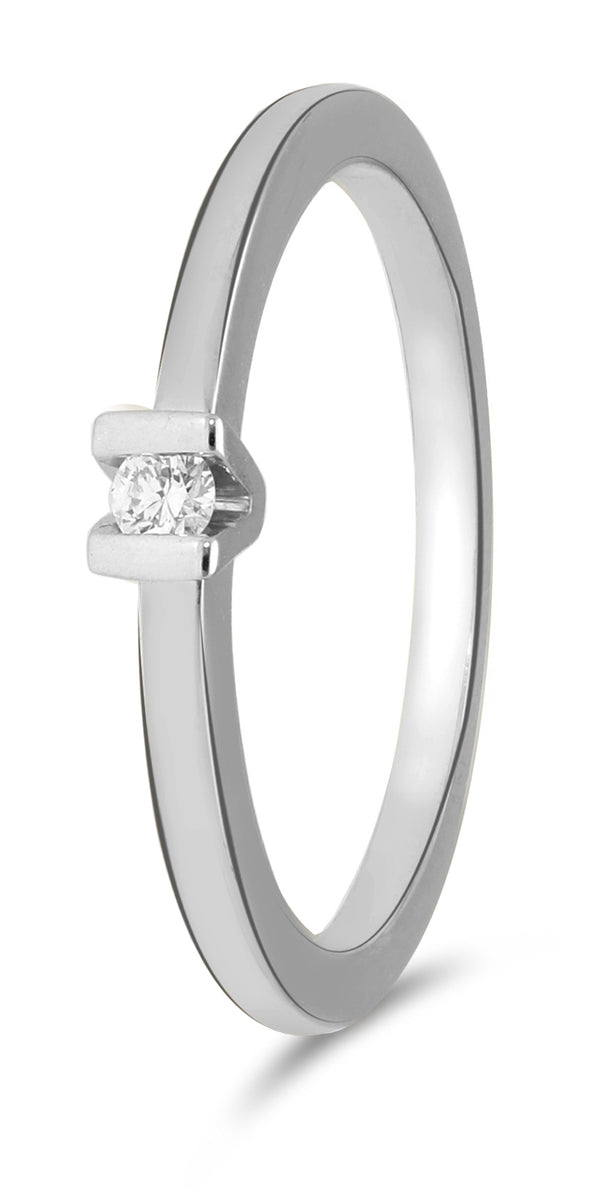 Met 1 diamant 0.05 crt. - Solitair - Witgoud - Hutjens Solitair - 14k Witgoud
