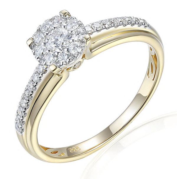 Dames Cluster - Diamond - Hutjens Diamond - 14k Geelgoud