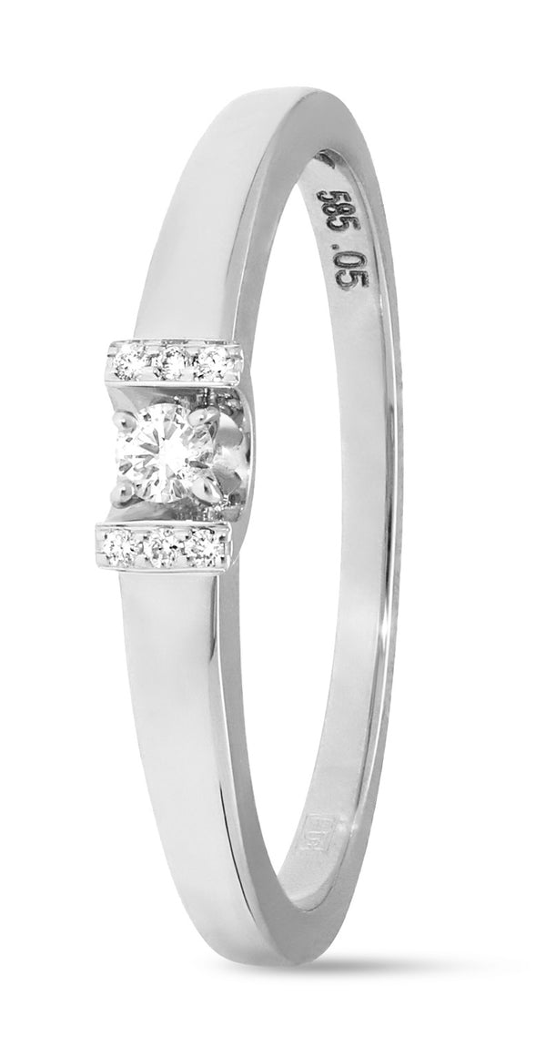 Met 7 diamanten 0.05 crt. - Solitair - Witgoud - Hutjens Solitair - 14k Witgoud