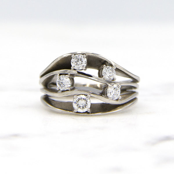 Witgouden damesring met vijf diamanten - Wave - Hutjens Wave - 14k Geelgoud