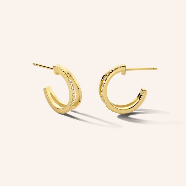 Zilveren oorstekers goudkleurig verguld - Duo Earrings - Diamanti Per Tutti - Sterling Zilver 925