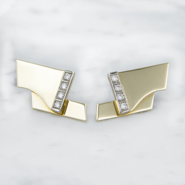 Geelgouden oorstekers met diamanten - Mondria - Hutjens Mondria - 14k Geelgoud